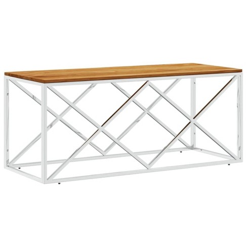 vidaXL Stainless Steel & Solid Acacia Wood Coffee Table - Modern Rectangular Side/Couch Table for Living Room - image 1 of 4