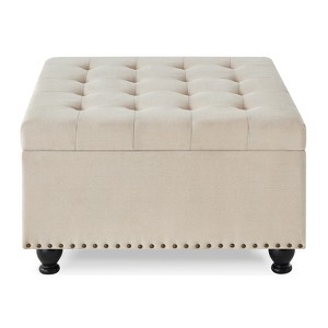 DSVIMOY Storage Ottoman with Legs, Square Coffee Table with Nail Trims for Living Room, Beige, 30"*18"*30" - 1 of 4