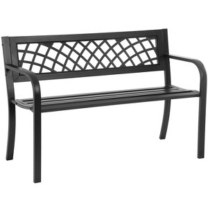 FDW Patio Metal Park Bench with Armrests Sturdy Steel Frame Furniture for Yard Porch Work Entryway，Black - 1 of 4