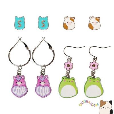 Squishmallows Earrings Gift Set - 2 Stud & 2 Fishhook Drops with Charms Squishmallows Jewelry for Girls
