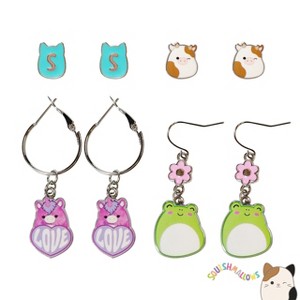 Squishmallows Earrings Gift Set - 2 Stud & 2 Fishhook Drops with Charms Squishmallows Jewelry for Girls - 1 of 4