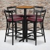 Flash Furniture 24'' Round Natural Laminate Table Set with X-Base and 4 Two-Slat Ladder Back Metal Barstools - Burgundy Vinyl Seat - 2 of 2
