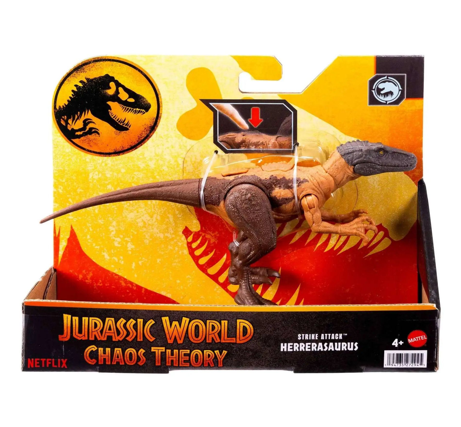 Jurassic World Chaos Theory Strike Attack Herrerasaurus Action Figure – Dinosaur Toy with Strike Attack Feature, Movable Joints, and Realistic Detail