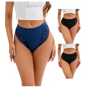 INSPIRE CHIC 3 Packs Women's Lace Trim Mid-Waisted Thongs Underwear Stylish Panties Available in Plus Size - 1 of 4