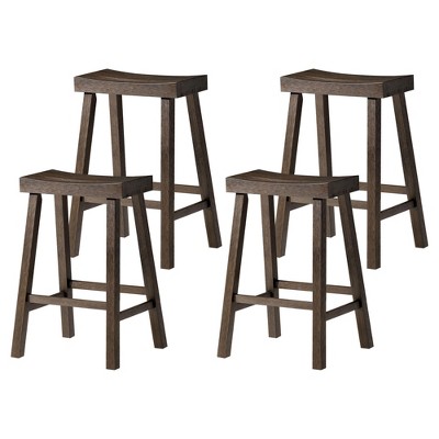Maven Lane Vincent Backless Rectangular Saddle Kitchen Stool with Rustic Wood Top Seat, Set of 4