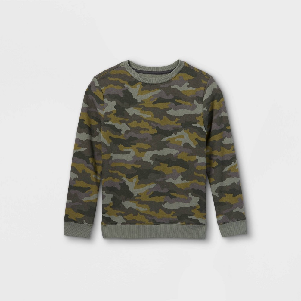 size large Boys' Camo Print Pullover Fleece Sweatshirt - Cat & Jack Gray/Green 