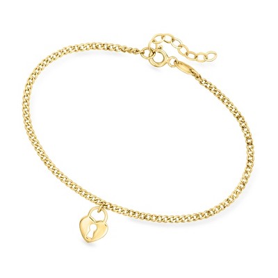 Ross-Simons 10kt Yellow Gold Heart Lock Charm Bracelet. 7.5 inches