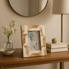 Geometric Picture Frame with Wood Border Accent - Modern Resin Tabletop Picture Frame for Console, Mantel, or Living Room Decor - 9", White & Brown - 3 of 4