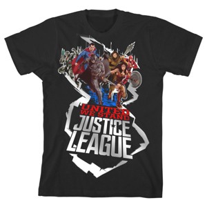 Justice League Movie United Superheroes Black T-shirt Toddler Boy to Youth Boy - 1 of 3