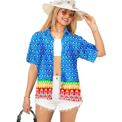 LA LEELA Hawaiian Shirts Womens Funky Vacation Button Up Summer Camp Beach Party Blouse Short Sleeve Tops Tropical Shirts