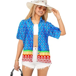 LA LEELA Hawaiian Shirts Womens Funky Vacation Button Up Summer Camp Beach Party Blouse Short Sleeve Tops Tropical Shirts - 1 of 4