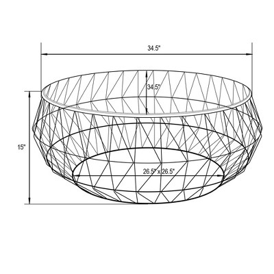 Malibu Modern 35" Round Coffee Table with Black Metal and Glass Top