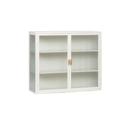 GlasFlength Kitchen Storage Kitchen Pantry Wall Cabinet Cupboard Food Pantry Cabinet with Glass Doors for Kitchen, White, 27.56"*9.06"*23.62"