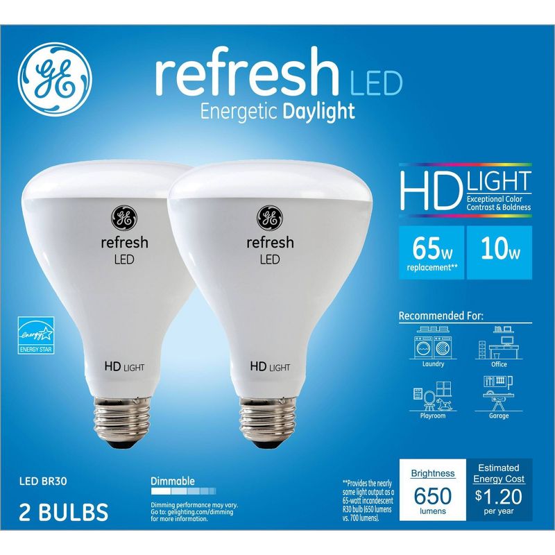 GE 65w 2pk Refresh Daylight Equivalent Br30 Floodlight LED HD, 1 of 6