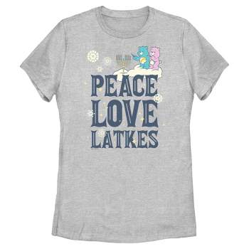Women's Care Bears Hanukkah Peace Love Latkes  T-Shirt - Athletic Heather - Large