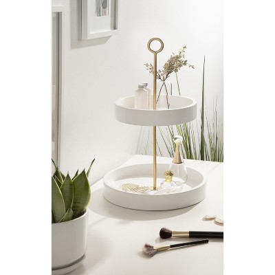 Lipton Glamorous White and Gold Round Metal Two-Tier Tray