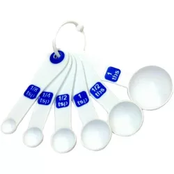 Chef Craft Select Plastic 6 Piece Measuring Spoon Set, 1/8 tsp, 1/4 tsp, 1/2 tsp, 1 tsp, 1/2 tbsp, 1 tbsp, White with Blue