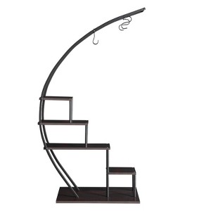 Slickblue Semicircle Iron Wood Plant Shelf, 1/2 Pcs 5-Tier Rack, Indoor Outdoor Stand, Black, 27.56x15.75x55.91in - 1 of 4