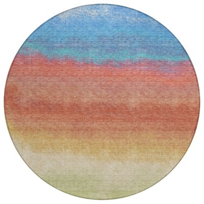 Coral And Blue Ombre Washable Indoor Outdoor Area Rug