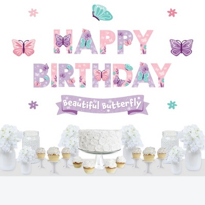 Big Dot of Happiness Beautiful Butterfly - Peel and Stick Floral Birthday Party Decoration - Wall Decals Backdrop
