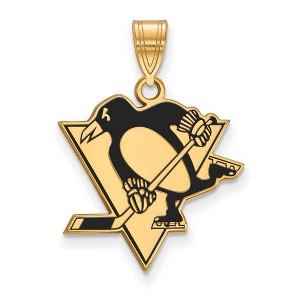 Black Bow Jewelry 14k Yellow Gold Plated Sterling Silver Pittsburgh Penguins NHL Large Pendant - 1 of 3