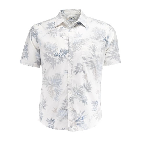 Burnside Men's Hawaiian Print Shirt | White Reverse Palm Leaf Large ...