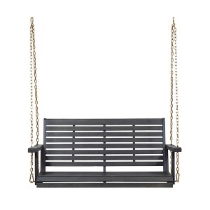 NAYSAYE Patio Swing Acacia Wood Porch Swing with Slatted Backrest for Garden Relaxation, Dark Gray, 26"*21.75"*37.48" - 1 of 4