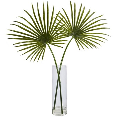 49" x 40" Artificial Fan Palm Arrangement in Glass Vase - Nearly Natural