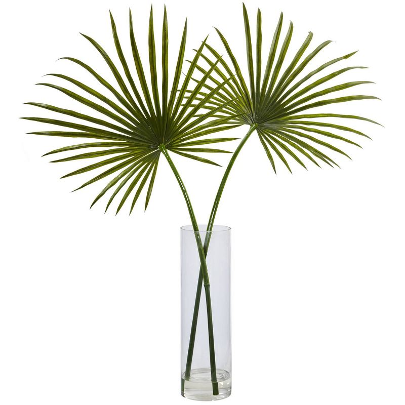 49&#34; x 40&#34; Artificial Fan Palm Arrangement in Glass Vase - Nearly Natural, 1 of 5