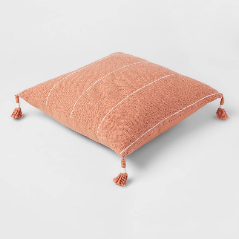 Square Textured Stripe Tassel Decorative Throw Pillow Terracotta - Threshold&#8482;, 4 of 11
