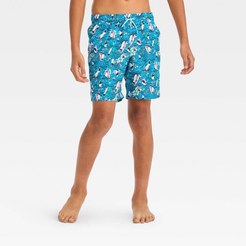 Boys' Shark Printed Swim Shorts - Cat & Jack™ Blue, 1 of 5