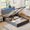 Lift Up Storage Bed Frame, Upholstered, with Headboard, LED Lights & Charging Station Blue 57.5''*45.3''*82.3'' - 2 of 4