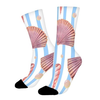 Sea Shell Marine Life Women Printed Crew Socks Funny Funky Socks Soft Polyester Novelty Gifts for Artists Men