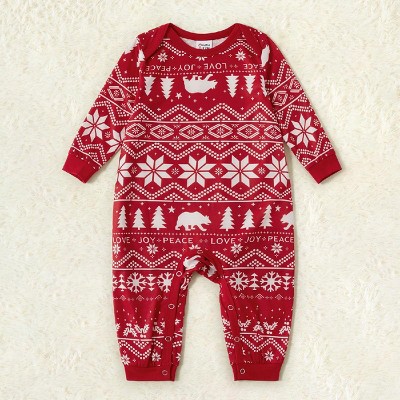 Image of PATPAT Family Christmas Pjs Matching Sets Reindeer and Snowflake Patterned Sleepwear Xmas PJS Set for Couples and Kids Red Baby: 0-3M