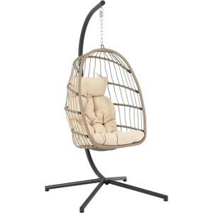 SUGOLD Egg Swing Chair with Stand, PE Wicker Rattan Hanging Egg Chair Outdoor/Indoor, Hammock Egg Chair with Heavy Duty Steel Frame and Soft - 1 of 1