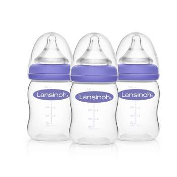 Lansinoh Baby Bottles for Breastfeeding Babies with 3 Slow Flow Nipples (Size 2S) - 5oz/3ct