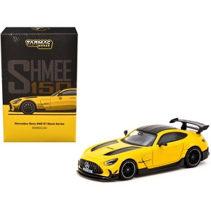 Mercedes-Benz AMG GT Black Series "SHMEE150" Yellow with Black Stripes and Top "Global64" 1/64 Diecast Model by Tarmac Works - 1 of 3