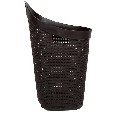 Brown Wicker Rolling Laundry Hamper with Lid and Wheels