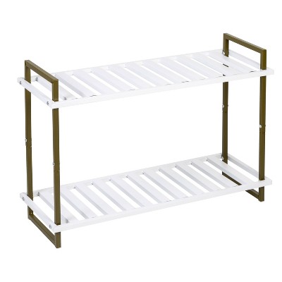 Honey-Can-Do 2 Tier Square Tube Shoe Rack Olive and White