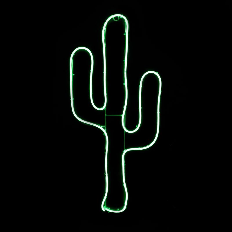 Northlight 24.5" Neon Style LED Lighted Green Cactus Window Silhouette Decoration, 1 of 4
