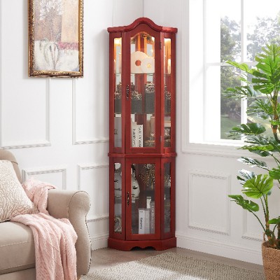 Lyngins Classical Glass Corner Display Cabinet with 4 Adjustable Tempered Glass Shelves, Built-in Lighting, Accent Cabinet Curio Cabinet