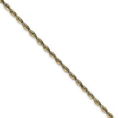 Black Bow Jewelry 2mm, 10k Yellow Gold Lightweight D/C Rope Chain Necklace