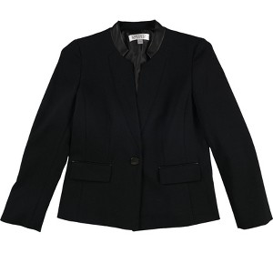 Kasper Womens Faux-Leather Trimmed Ponte One Button Blazer Jacket, Black, 4 - 1 of 2