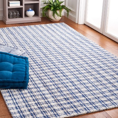 Blue and Ivory Abstract Wool 6' x 9' Handmade Area Rug