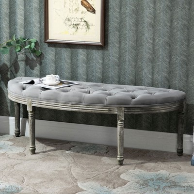 CAVINAS Bench Semi-Circle Ottoman with Tufted Velvet-Touch Fabric Rubberwood Legs for Bedroom