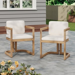 Christopher Knight Home Dune Modern U-shaped Acacia Wood Upholstered Patio Dining Chair with Cushions (Set of 2) - 1 of 4