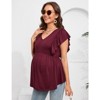 Coolmee Womens Maternity Summer Ruffle Short Sleeve Tops Shirts Casual V Neck High Waist Pregnancy Tunic Blouse - 3 of 4