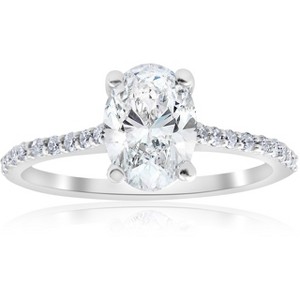 Pompeii3 1.20Ct Oval Diamond Engagement Ring with Side Stones 14k White Gold Lab Created - 1 of 4