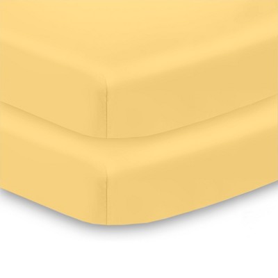 BreathableBaby All-in-One Fitted Sheet & Waterproof Cover, For 38" x 24" Mini Crib Mattress (2-Pack), Yellow