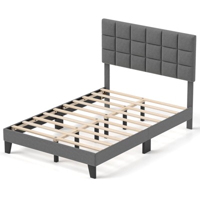 Safstar Full Size Bed Frame Modern Linen Fabric Upholstered Platform Bed with Headboard